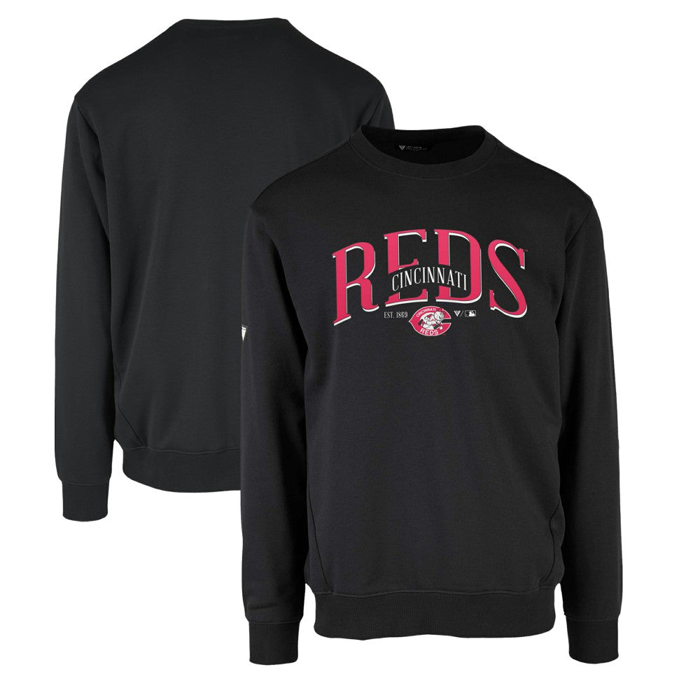 Cincinnati Reds Levelwear Zane Cooperstown Collection Retro Spellout Pullover Sweatshirt - Black Pullover