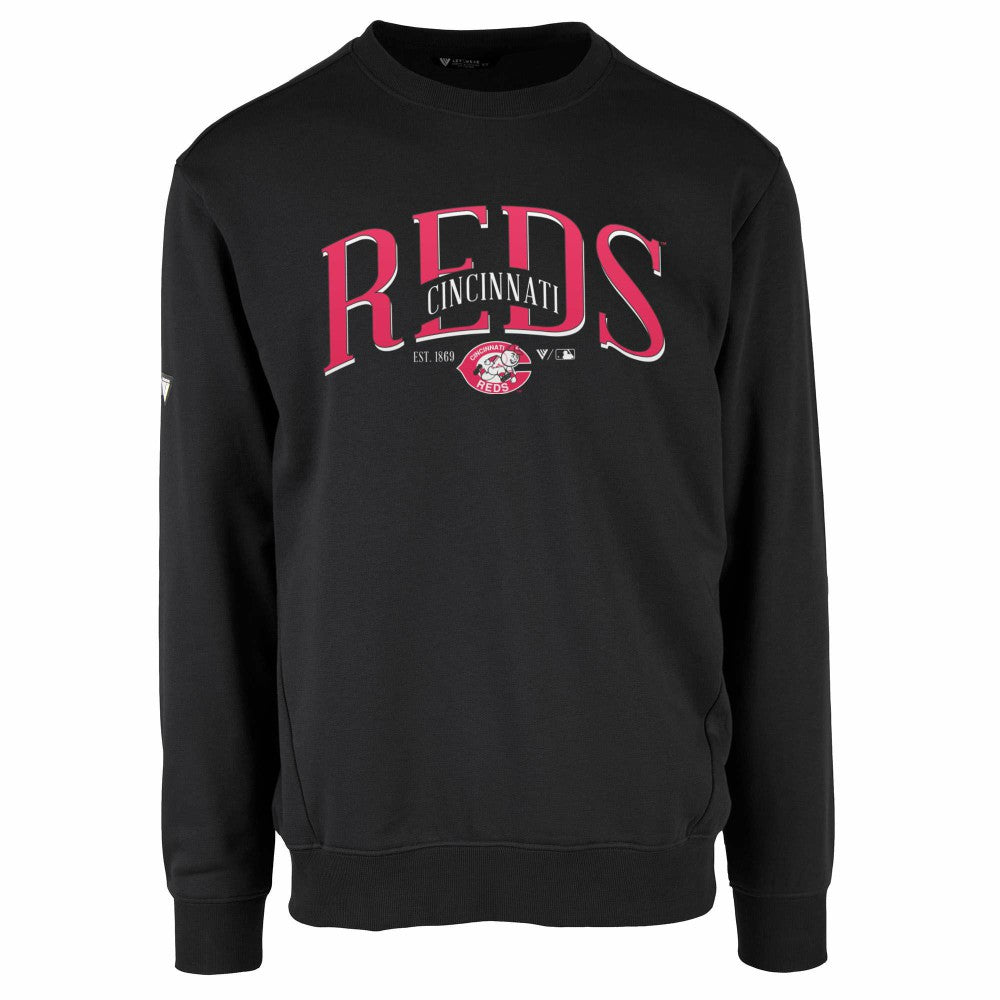 Cincinnati Reds Levelwear Zane Cooperstown Collection Retro Spellout Pullover Sweatshirt - Black Pullover