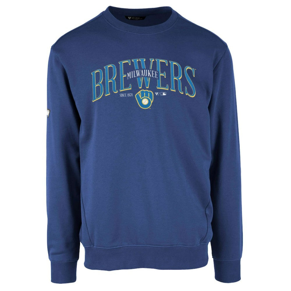 Milwaukee Brewers Levelwear Zane Cooperstown Collection Retro Spellout Pullover Sweatshirt - Royal Pullover