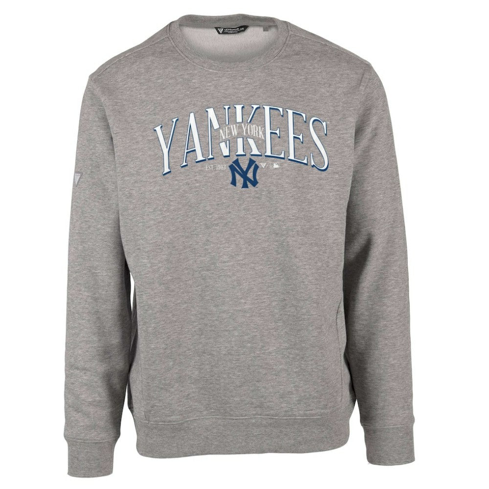 New York Yankees Levelwear Zane Cooperstown Collection Retro Spellout Pullover Sweatshirt - Gray Pullover