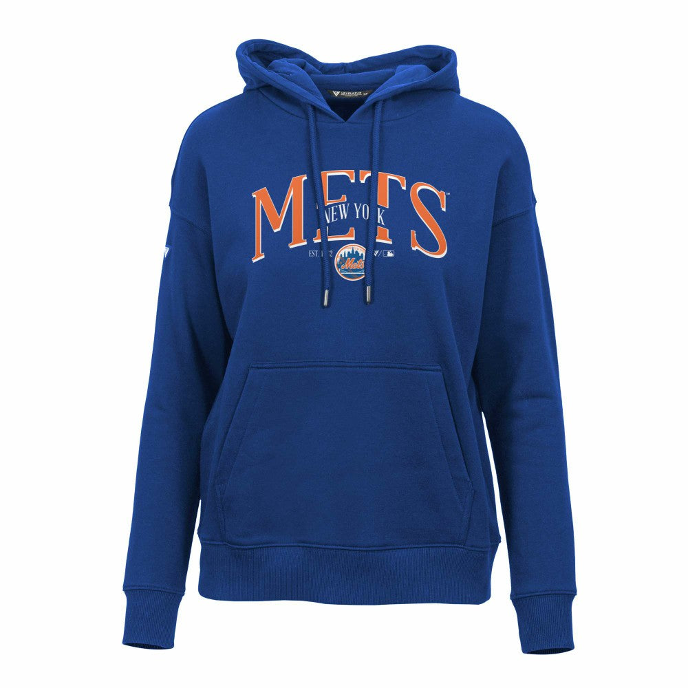 New York Mets Levelwear Women's Adorn Cooperstown Collection Retro Spellout Pullover Hoodie - Royal Hoodies