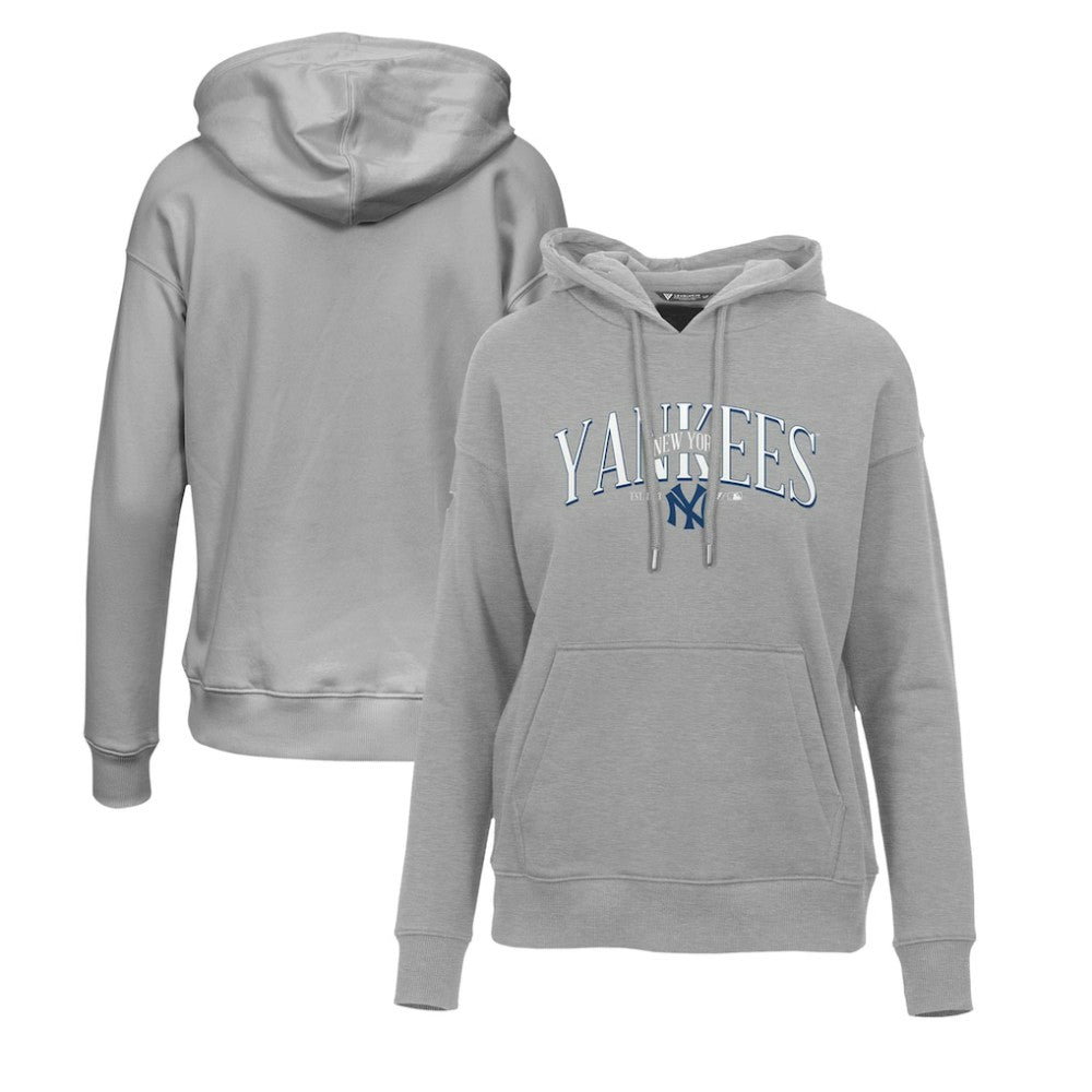 New York Yankees Levelwear Women's Adorn Cooperstown Collection Retro Spellout Pullover Hoodie - Gray Hoodies