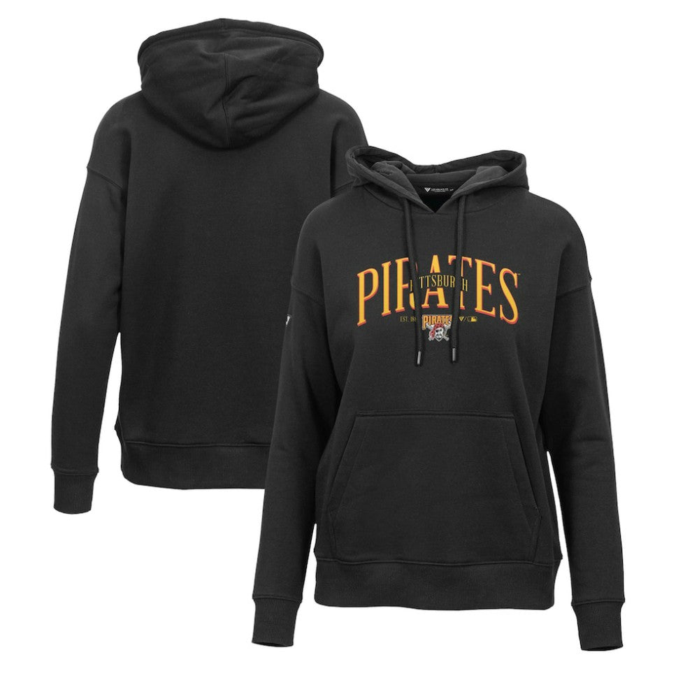 Pittsburgh Pirates Levelwear Women's Adorn Cooperstown Collection Retro Spellout Pullover Hoodie - Black Hoodies