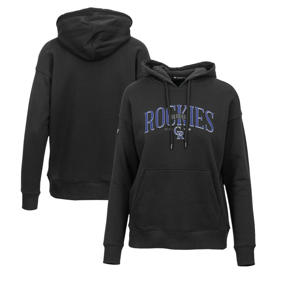Colorado Rockies Levelwear Women's Adorn Cooperstown Collection Retro Spellout Pullover Hoodie - Black Hoodies