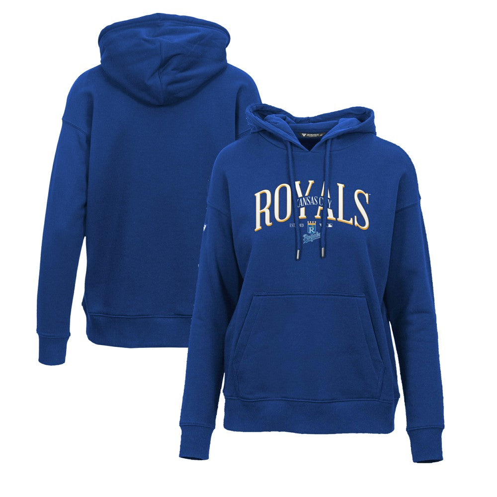 Kansas City Royals Levelwear Women's Adorn Cooperstown Collection Retro Spellout Pullover Hoodie - Royal Hoodies