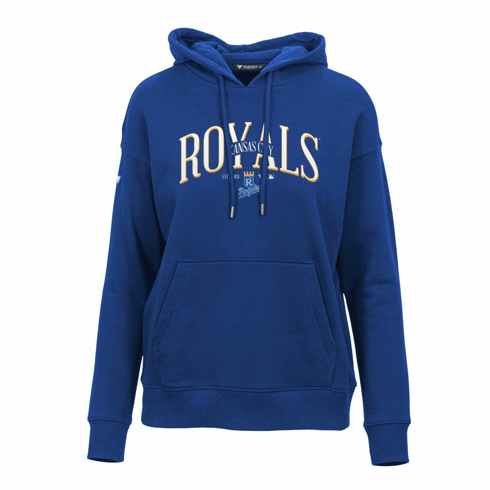 Kansas City Royals Levelwear Women's Adorn Cooperstown Collection Retro Spellout Pullover Hoodie - Royal Hoodies