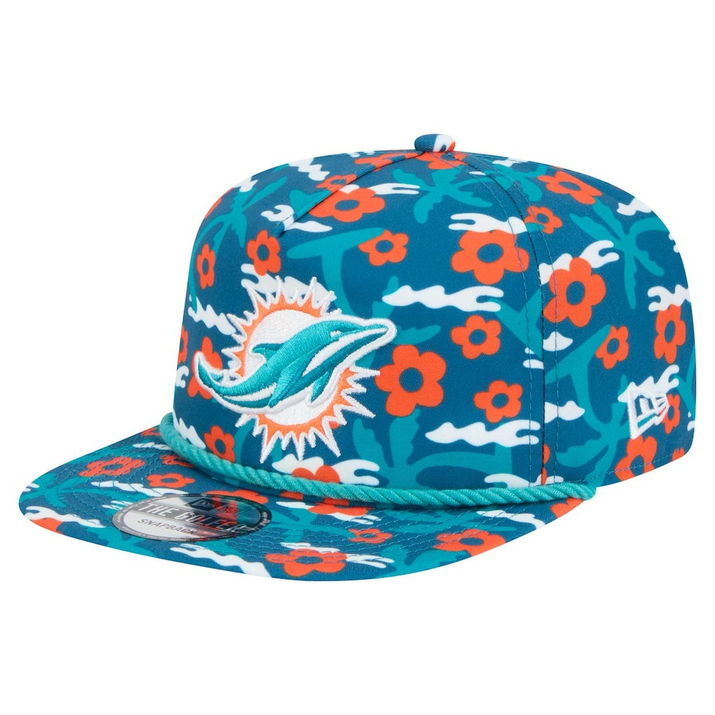 Miami Dolphins New Era Wakey Wakey Golfer Snapback Hat Aqua
