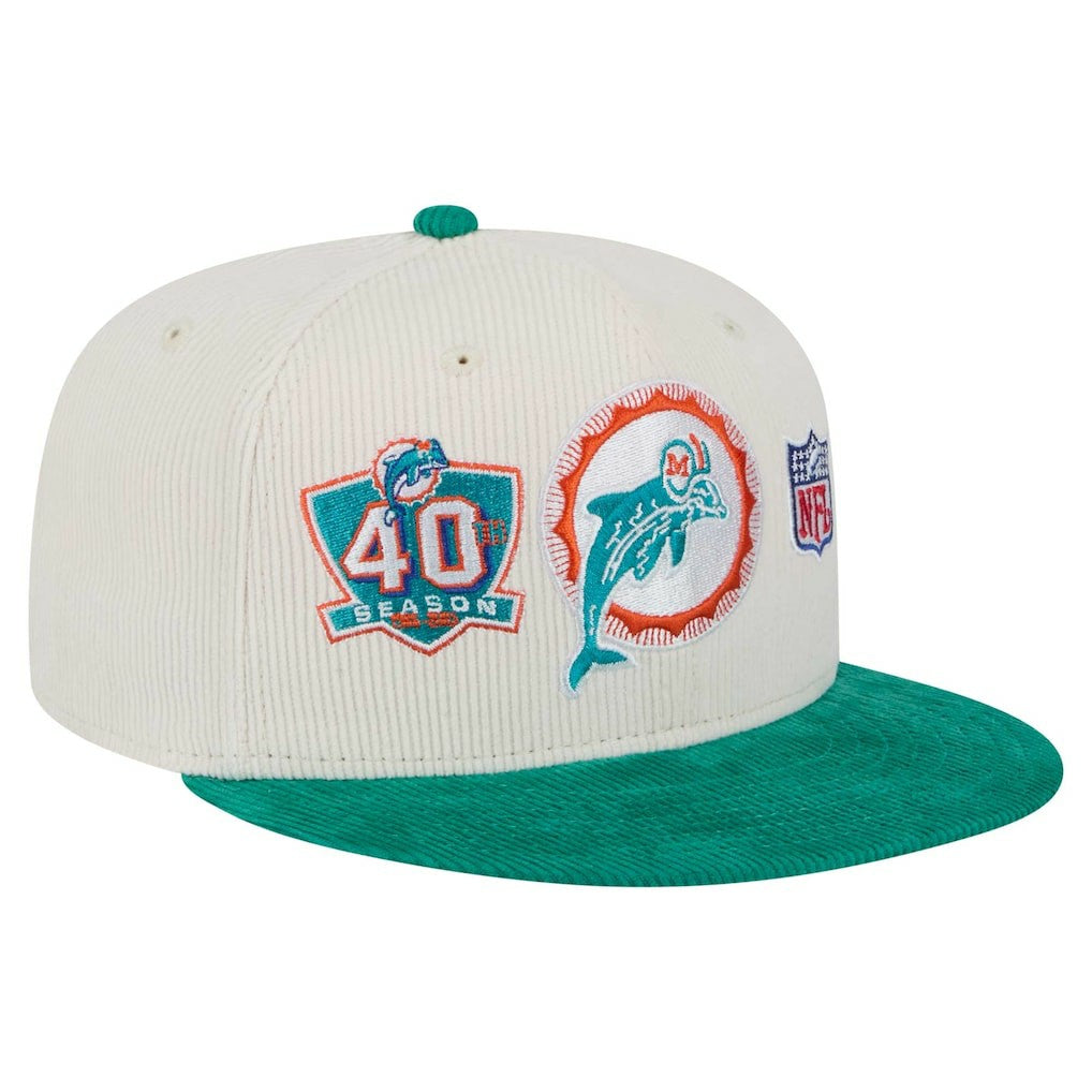 Miami Dolphins New Era Throwback Corduroy 59FIFTY Fitted Hat Cream/Aqua