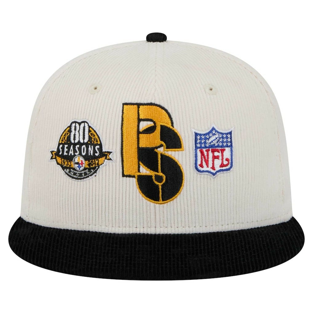 Pittsburgh Steelers New Era Corduroy 59FIFTY Fitted Hat Cream/Black