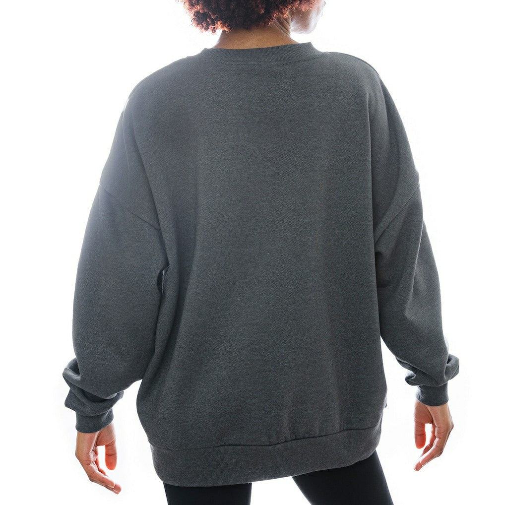 New York Jets Gameday Couture Women's Oversized Long Weekend Premium Fleece Drop Shoulder Pullover Sweatshirt Charcoal