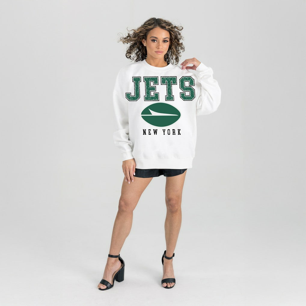 New York Jets Gameday Couture Women's Sunday Drives Oversized Crewneck Pullover Sweatshirt White
