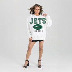 New York Jets Gameday Couture Women's Sunday Drives Oversized Crewneck Pullover Sweatshirt White