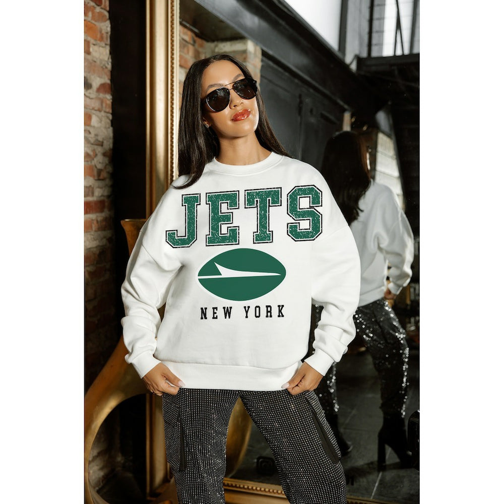 New York Jets Gameday Couture Women's Sunday Drives Oversized Crewneck Pullover Sweatshirt White