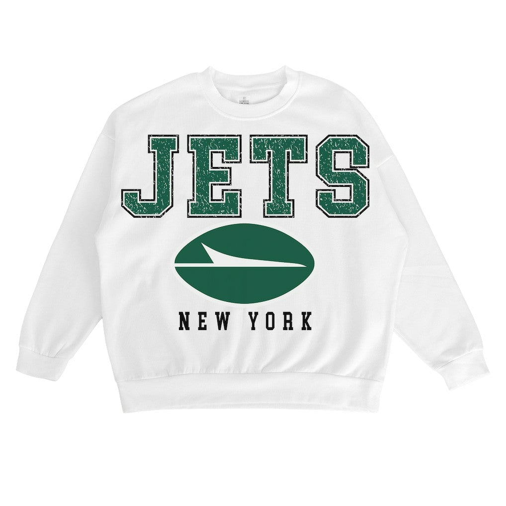 New York Jets Gameday Couture Women's Sunday Drives Oversized Crewneck Pullover Sweatshirt White