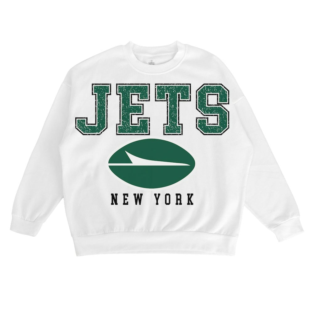 New York Jets Gameday Couture Women's Sunday Drives Oversized Crewneck Pullover Sweatshirt White