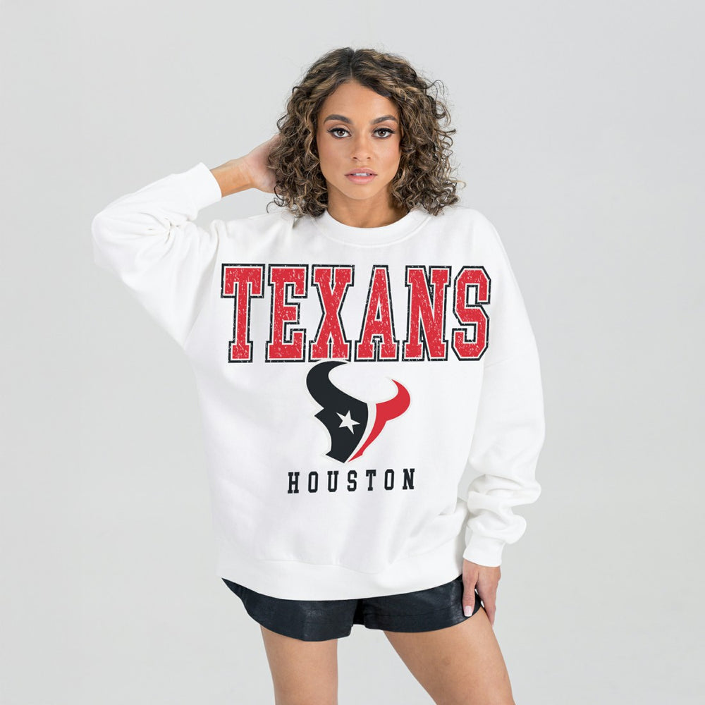 Houston Texans Gameday Couture Women's Sunday Drives Oversized Crewneck Pullover Sweatshirt White