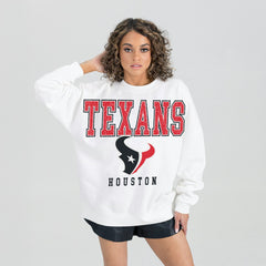 Houston Texans Gameday Couture Women's Sunday Drives Oversized Crewneck Pullover Sweatshirt White