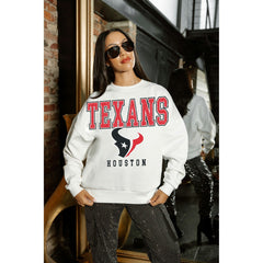 Houston Texans Gameday Couture Women's Sunday Drives Oversized Crewneck Pullover Sweatshirt White