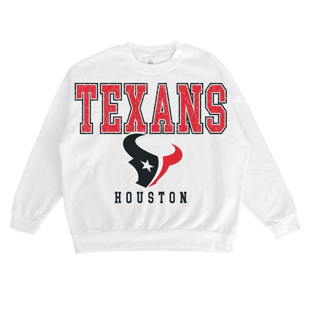 Houston Texans Gameday Couture Women's Sunday Drives Oversized Crewneck Pullover Sweatshirt White
