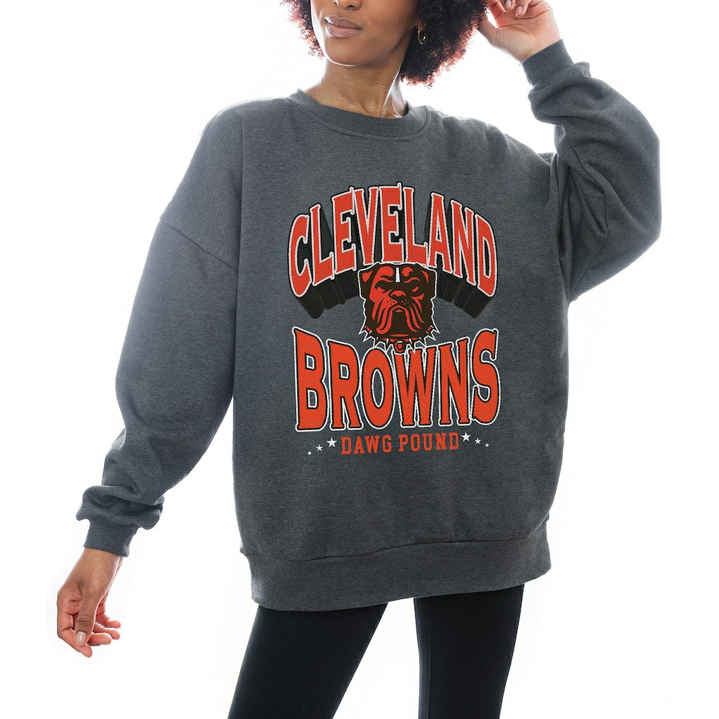 Cleveland Browns Gameday Couture Women's Oversized Long Weekend Premium Fleece Drop Shoulder Pullover Sweatshirt Charcoal