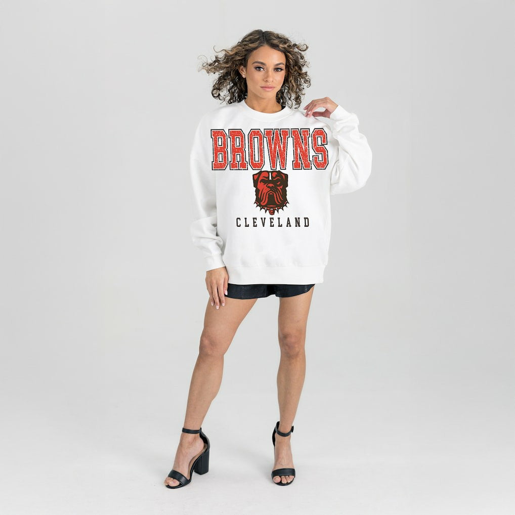 Cleveland Browns Gameday Couture Women's Sunday Drives Oversized Pullover Sweatshirt White