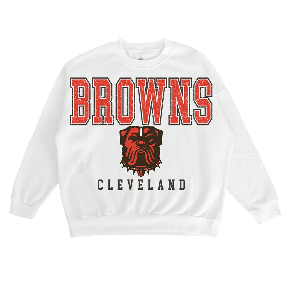 Cleveland Browns Gameday Couture Women's Sunday Drives Oversized Pullover Sweatshirt White