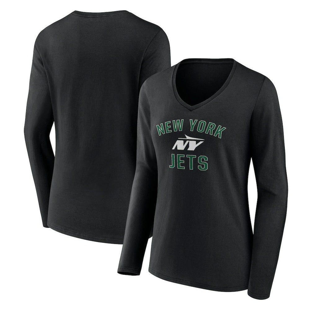 New York Jets Women's Victory Arch Long Sleeve V-Neck T-Shirt Black