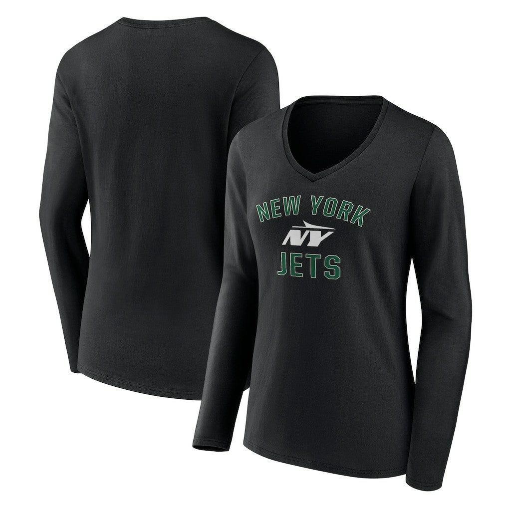 New York Jets Women's Victory Arch Long Sleeve V-Neck T-Shirt Black