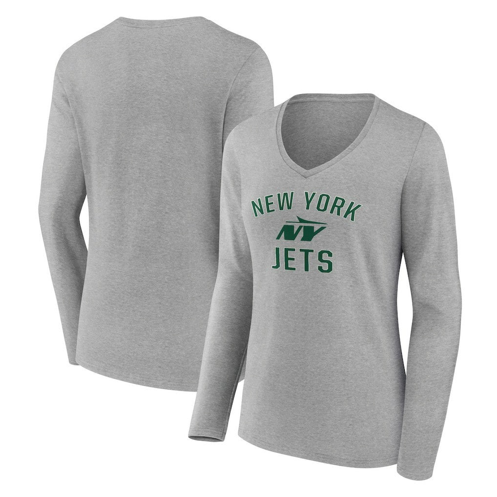 New York Jets Women's Victory Arch Long Sleeve V-Neck T-Shirt Gray