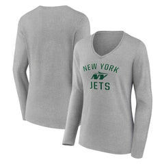 New York Jets Women's Victory Arch Long Sleeve V-Neck T-Shirt Gray