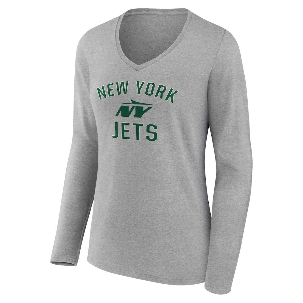 New York Jets Women's Victory Arch Long Sleeve V-Neck T-Shirt Gray
