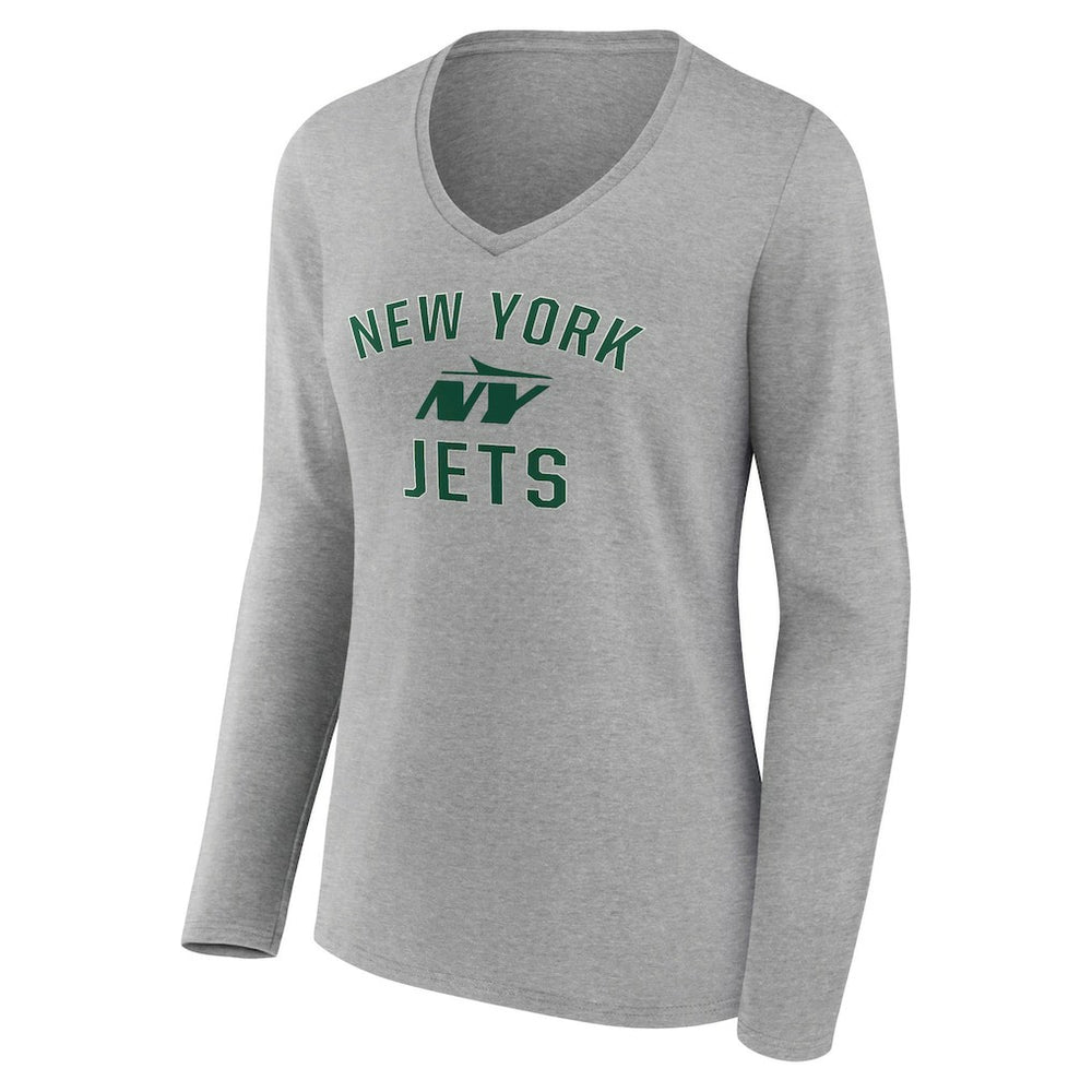 New York Jets Women's Victory Arch Long Sleeve V-Neck T-Shirt Gray