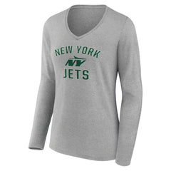 New York Jets Women's Victory Arch Long Sleeve V-Neck T-Shirt Gray