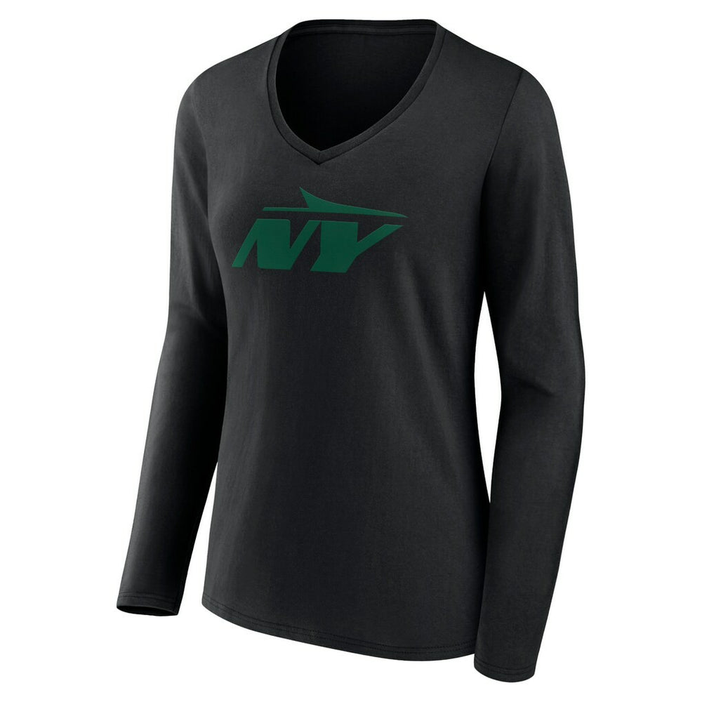New York Jets Women's Secondary Logo Long Sleeve V-Neck T-Shirt Black