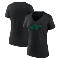 New York Jets Women's Secondary Logo V-Neck T-Shirt Black