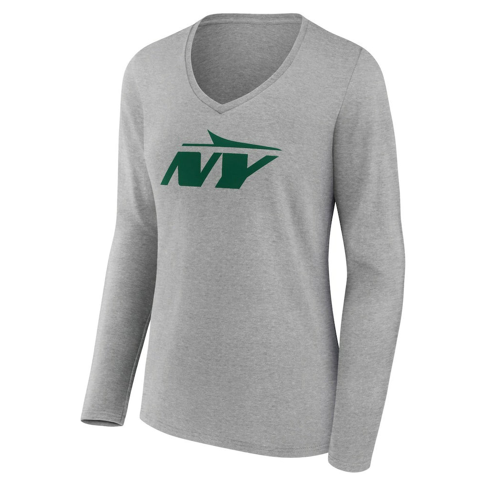 New York Jets Women's Secondary Logo Long Sleeve V-Neck T-Shirt Gray