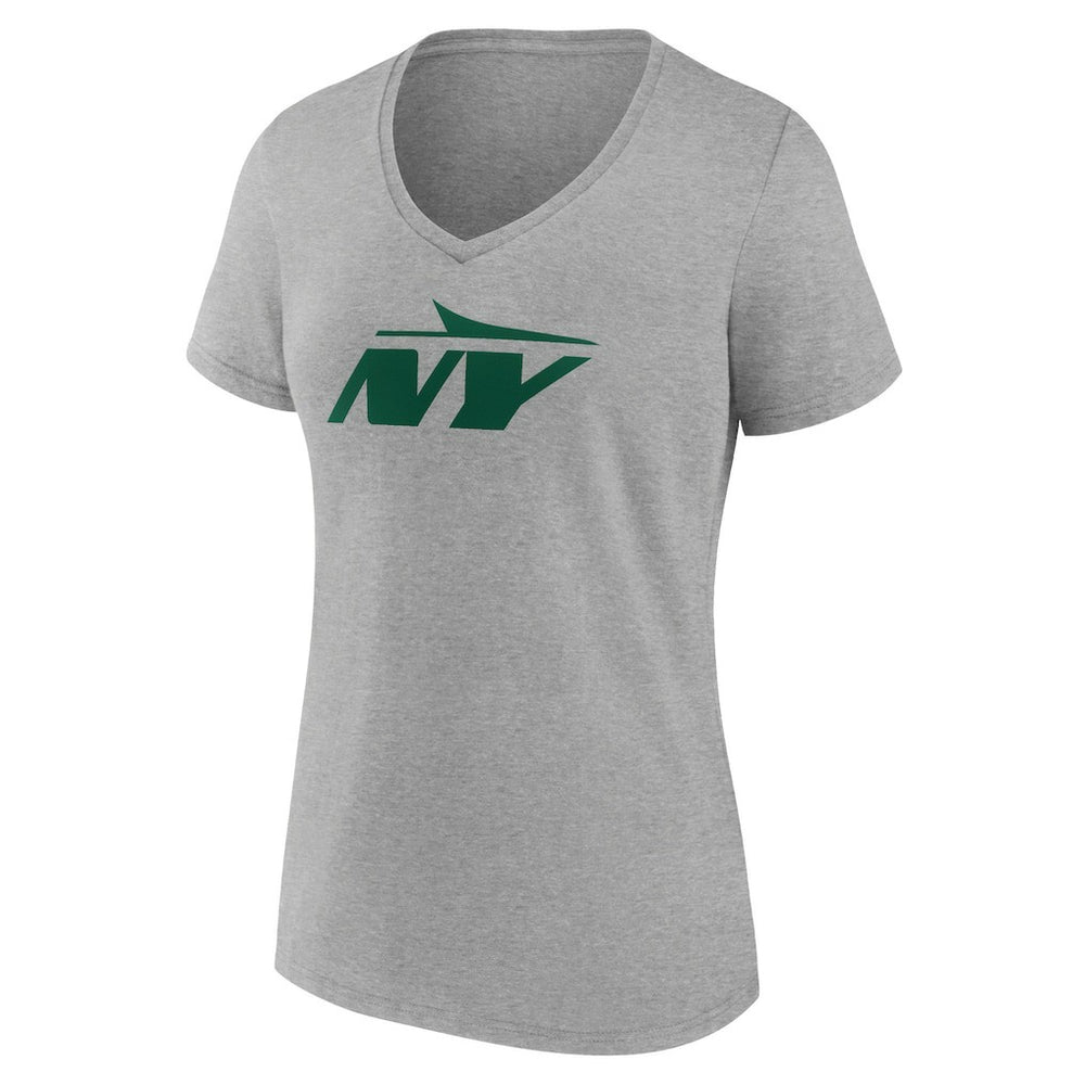 New York Jets Women's Secondary Logo V-Neck T-Shirt Gray