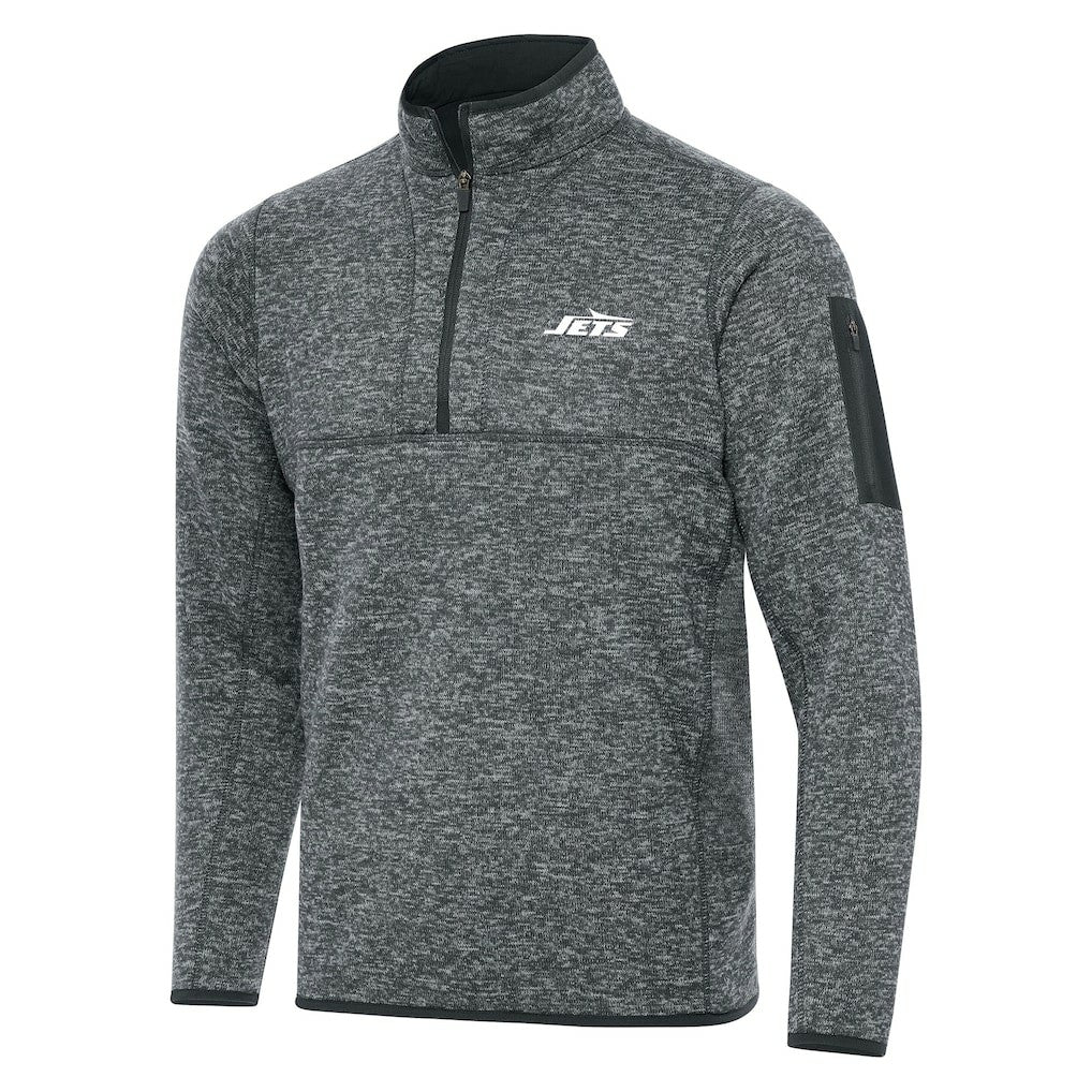 New York Jets Antigua Fortune Quarter-Zip Pullover Jacket Heather Gray