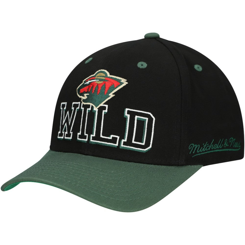 NHL Minnesota Wild Mitchell & Ness Backside Script 2-Tone Pro Crown Adjustable Hat - Black/Green