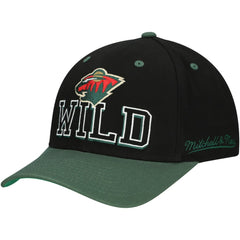NHL Minnesota Wild Mitchell & Ness Backside Script 2-Tone Pro Crown Adjustable Hat - Black/Green