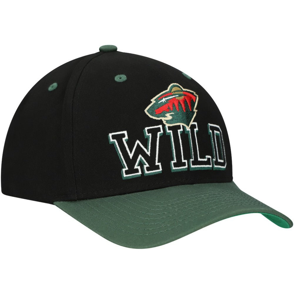 NHL Minnesota Wild Mitchell & Ness Backside Script 2-Tone Pro Crown Adjustable Hat - Black/Green