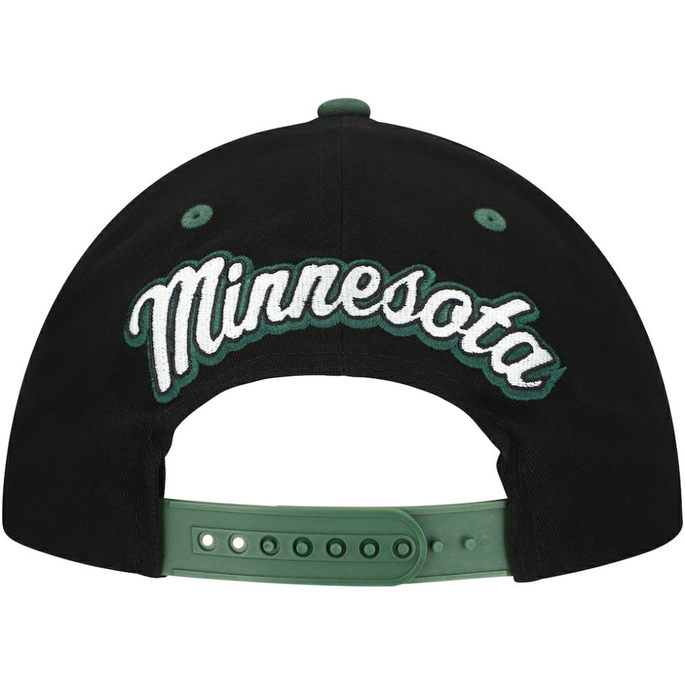 NHL Minnesota Wild Mitchell & Ness Backside Script 2-Tone Pro Crown Adjustable Hat - Black/Green
