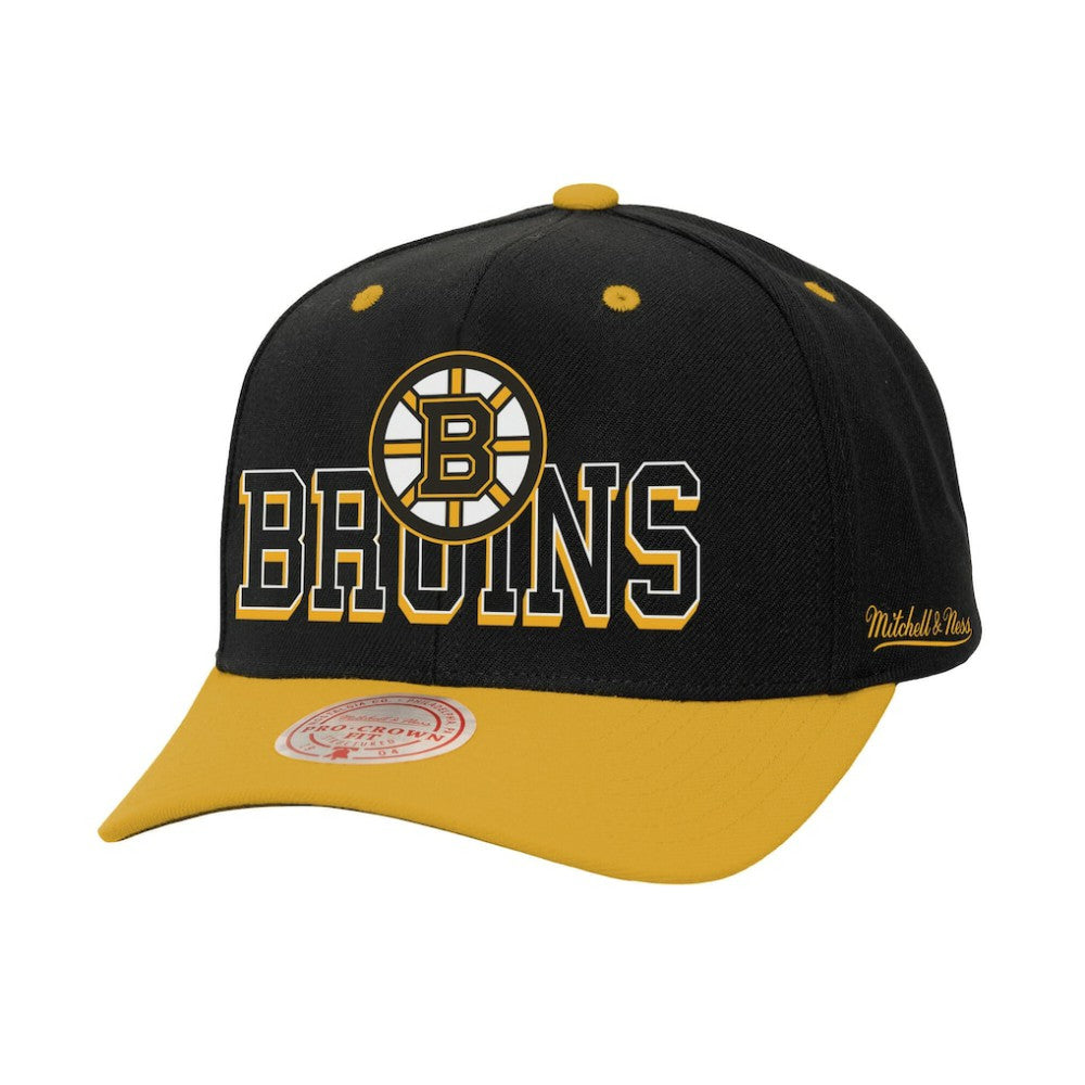 NHL Boston Bruins Mitchell & Ness Backside Script 2-Tone Pro Crown Adjustable Hat - Black/Gold