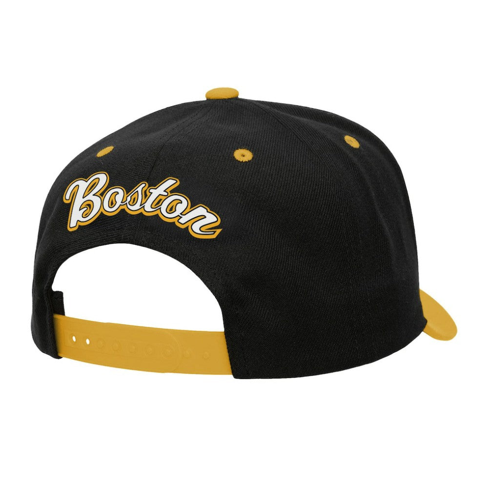 NHL Boston Bruins Mitchell & Ness Backside Script 2-Tone Pro Crown Adjustable Hat - Black/Gold