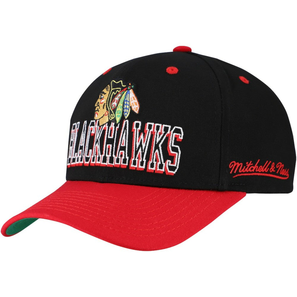 NHL Chicago Blackhawks Mitchell & Ness Backside Script Two-Tone Pro Crown Adjustable Hat - Black/Red