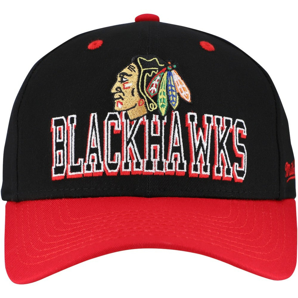 NHL Chicago Blackhawks Mitchell & Ness Backside Script Two-Tone Pro Crown Adjustable Hat - Black/Red