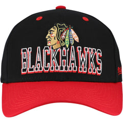 NHL Chicago Blackhawks Mitchell & Ness Backside Script Two-Tone Pro Crown Adjustable Hat - Black/Red