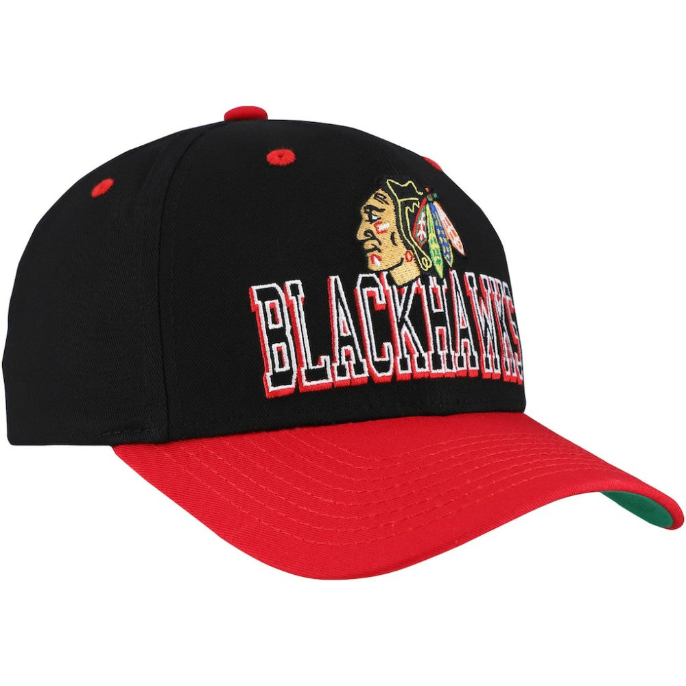 NHL Chicago Blackhawks Mitchell & Ness Backside Script Two-Tone Pro Crown Adjustable Hat - Black/Red