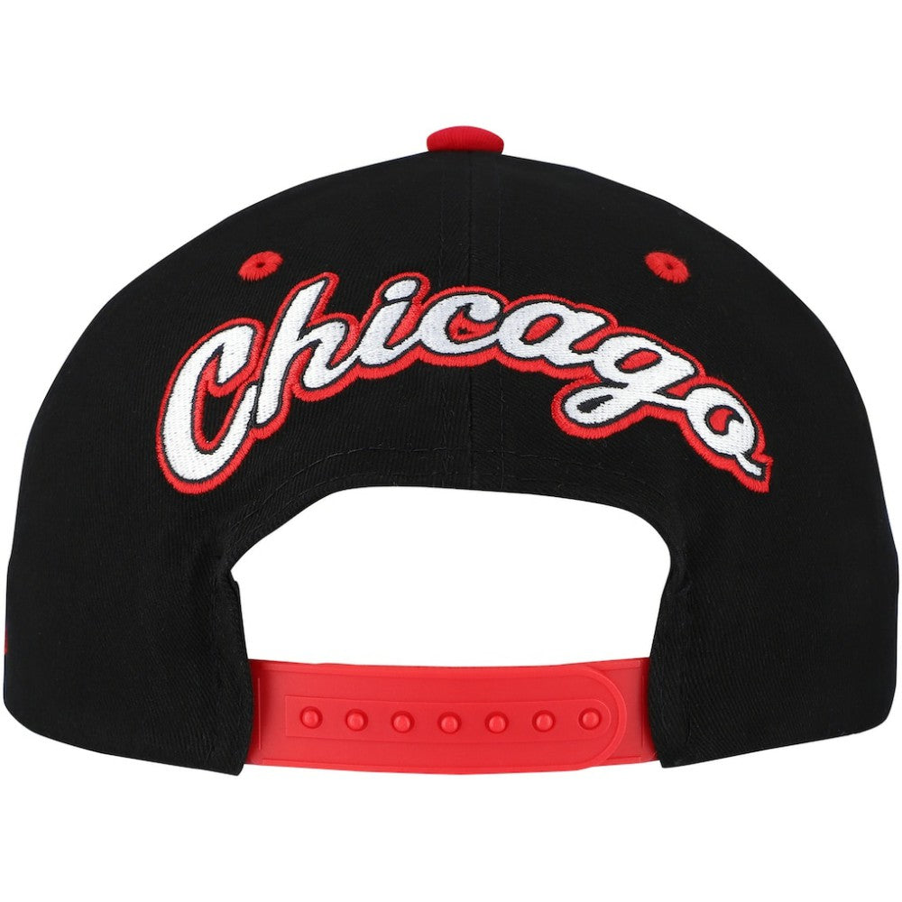 NHL Chicago Blackhawks Mitchell & Ness Backside Script Two-Tone Pro Crown Adjustable Hat - Black/Red
