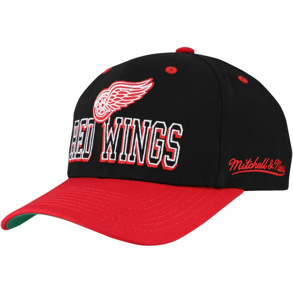 NHL Detroit Red Wings Mitchell & Ness Backside Script Two-Tone Pro Crown Adjustable Hat - Black/Red